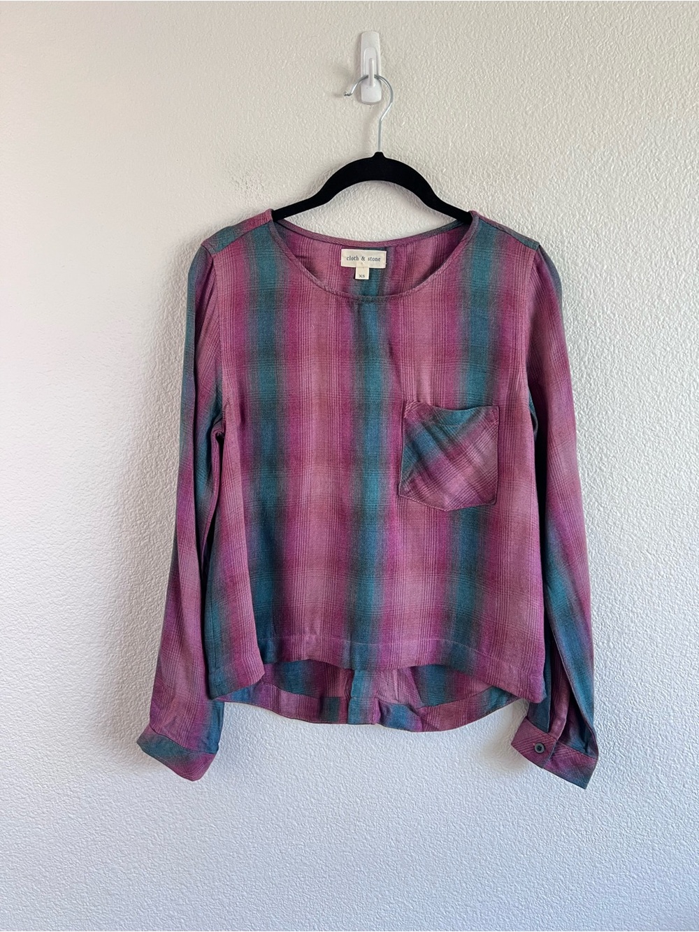 Cloth and Stone Women's Plaid Lace-up back Design Brushed Flannel Popover Preppy